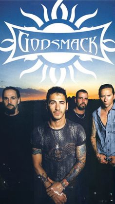 the band godsmack posing for a photo in front of a sunset with their arms crossed