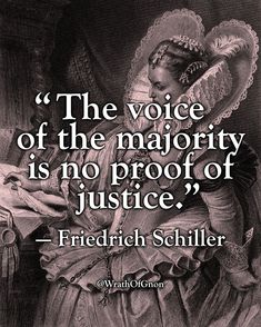 a woman with a quote on it that says, the voice of the majority is no proof