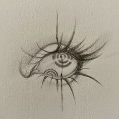 a drawing of an eye with long eyelashes