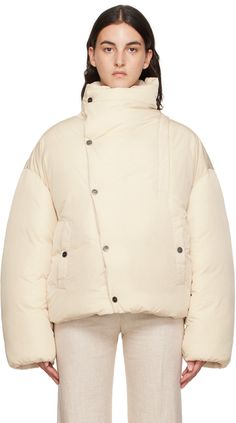 Insulated water-repellent crinkled nylon taffeta jacket. · Funnel neck · Offset zip closure with press-stud placket · Zip and welt pockets · Concealed bungee-style drawstring at hem · Elasticized cuffs · Grosgrain logo patch at back collar · Fully lined Part of the Le Chouchou collection. Supplier color: Off-white White Puffer, Funnel Neck, Funnel, Puffer Jacket, Outerwear Jackets, Water Repellent, Patch Logo, Apparel Accessories, Duvet