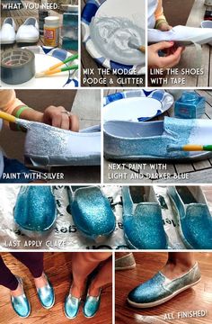 step by step instructions on how to make glitter slippers