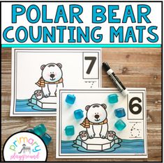 polar bear counting mats with ice cubes