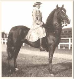 an old black and white photo of a woman on a horse