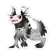 an animal sticker with black hair and purple eyes