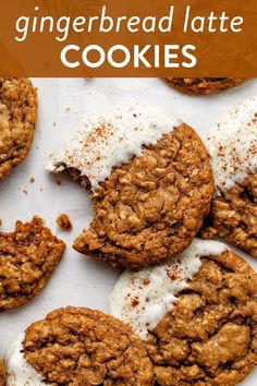 gingerbread latte cookies with white icing and cinnamon sprinkles on top