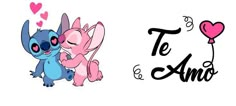 two cartoon characters with hearts and the words te amo written in cursive writing