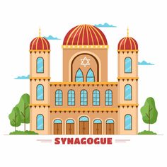 a building with two domes and the word synagoge