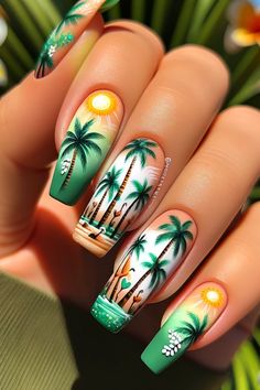 Beach Nails Dive into Ocean-Inspired Nail Art Nails Bday, Hawaiian Nails, Tropical Nails, Floral Nail Designs, Nail Designs Spring