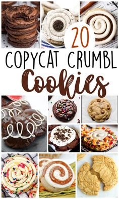 the top 20 copycat crumbl cookies are in this collage with text overlay