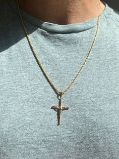 "18kt Gold Filled Crucifix Jesus Necklace - Unisex Chain Length: Options available. Chains can vary by .5\". Model is wearing a 18\" Material: 18 Karat Gold Filled, Hypoallergenic. Tarnish Resistant. Gold-filled does not de-laminate or peel like Gold plated Jewelry nor does it tarnish as readily as silver. Generally speaking, gold filled is better quality and will have a much longer lasting color than plated jewelry. We recommend keeping abrasive chemicals away from the jewelry for the items to Spiritual Yellow Gold Cross Necklace, Traditional Gold Crucifix Jewelry, 14k Gold Spiritual Cross Necklace, Spiritual Yellow Gold Jewelry With Rope Chain, Gold Cross Rope Chain Jewelry, Gold Rope Chain Cross Jewelry, Yellow Gold Cross Pendant Jewelry With Rope Chain, Gold Cross Necklace With Rope Chain As A Gift, Yellow Gold Rope Chain With Cross Pendant Jewelry