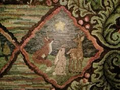 an old rug with animals on it