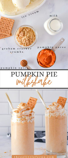 pumpkin pie milkshake recipe in two glasses with graham crackers on the side