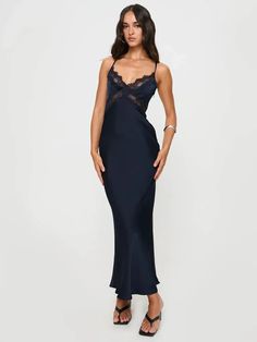 Princess Polly navy lace trim affordable wedding guest dress Midi Prom Dress, Vegas Dresses, Semi Formal Dresses, Maxi Dress Navy, Satin Maxi Dress, Style Maxi Dress, Curve Dresses, Midi Maxi Dress, Formal Dresses Prom