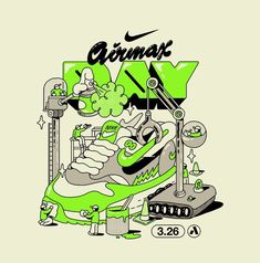 the nike air max sneaker is green and has an image of a cartoon character on it