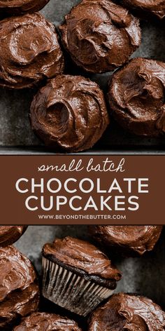 small batch chocolate cupcakes on a baking sheet with text overlay that reads small batch chocolate cupcakes