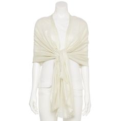 You'll love the beautiful style of this women's Solid Shimmer Wrap from Nine West.You'll love the beautiful style of this women's Solid Shimmer Wrap from Nine West. How do you accessorize? Check out our ACCESSORIES GUIDE for essential tips to elevate your style with must-have accessories.FEATURES 31" W x 76" L + self fringe Oversized wrap scarf LightweightFABRIC & CARE Polyester, lurex Hand wash Imported Size: One Size. Color: Ivory. Gender: female. Age Group: adult. Scarf Coverup, Accessories Guide, Chic Plus Size, Pashmina Wrap, Wrap Scarf, Beautiful Style, Color Ivory, Nine West, Scarf Wrap