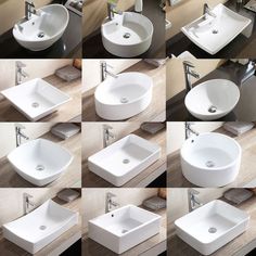 many different sinks and faucets are shown in this photo collage, including one for each sink