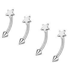 three silver stars are attached to the back of a pair of nose piercing studs