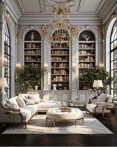 a living room filled with lots of white furniture