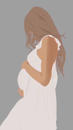 a woman in a white dress is holding her stomach