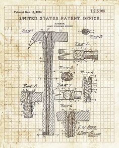 an old drawing of the united states patent office's hammer and chisels