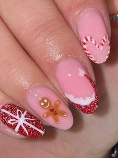 It can be anything, as long as it's holiday-themed! Candy Cane Nails, Red Christmas Nails, Cute Christmas Nails, Christmas Nails Easy, Girly Acrylic Nails, Her Nails, Red Nail