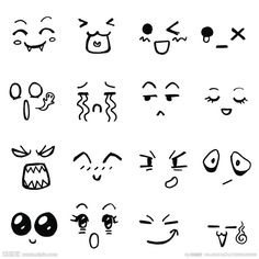 various faces drawn in black and white