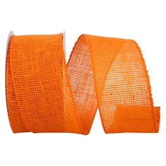 an orange mesh ribbon is shown on a white background, with one roll in the foreground