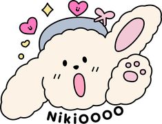 an image of a cartoon bunny with hearts coming out of it's ears and the words nikoo written below