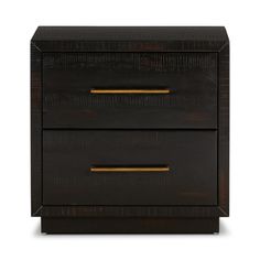 a black and gold nightstand with two drawers on the bottom, one drawer is open