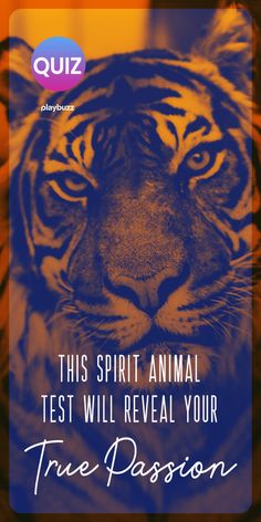 a tiger with the words, this spirit animal test will reveal your true passion on it