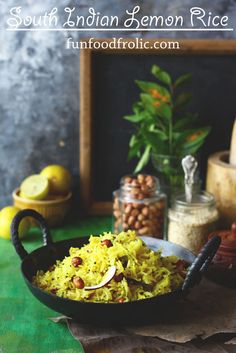 a bowl filled with rice and nuts on top of a table