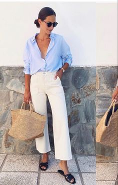 Straight Leg Jeans Outfits, Outfit 2020, Sunglasses Summer, Outfit Chic, Mode Casual, Jeans White, Parisian Chic, Everyday Outfit