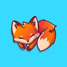 a red fox sleeping on top of a blue background