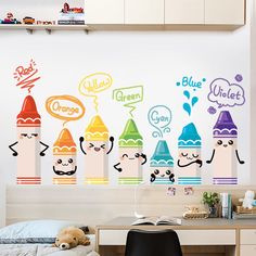 PRICES MAY VARY. PRECUT AND EASY TO PEEL & STICK - Discover yourself and your child’s creativity with this fast, fun, easy,removable and self-adhesive wall decal stickers. A unique wall art to enhance one's artistic skills in decorating. WALL DECALS FOR BABY’S ROOM - This colorful baby wall decal will liven up your kid’s nursery, baby room or playroom adding a unique, eye catching design that can do something amazing with your walls. Cute cartoon crayon stickers and color signs, which can help c Door Decor Diy, Art Room Doors, Playroom Decoration, Baby Wall Decals, Diy Mural, School Wall Art, Murals For Kids, Playroom Wall Decor, Wardrobe Door