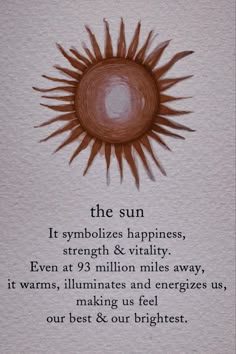 the sun symbol is depicted on a piece of paper with words written in black ink