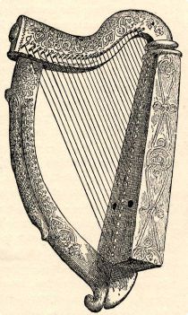 an old drawing of a harp