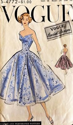 a woman in a blue dress is on the cover of a sewing pattern for a dress