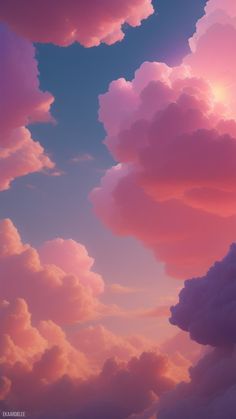 the sky is filled with pink and blue clouds