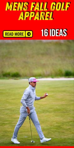 an advertisement for men's golf apparel featuring a man holding a golf club in his hand