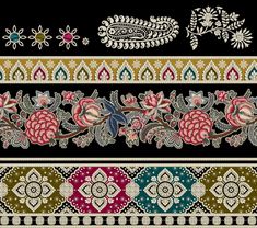 an assortment of decorative designs on black background