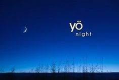 an image of the night sky with moon and trees in the foreground that reads vo night