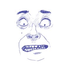 a drawing of a man's face with his mouth open