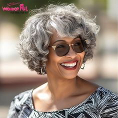 Wonderful Brazilian Remy HairWater Wave Short Silver Gray Wavy Bob Human Hair Wigs For Black Women Full Volume Hair, Loose Curly Hair, Salt And Pepper Hair, Edgy Pixie, Grey Wig, Glueless Wigs, Pepper Color, Natural Wavy Hair, Human Hair Lace Wigs