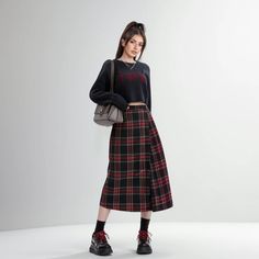 Lasaky - Scottish Plaid High-Waisted A-Line Skirt with Tasteful Design Kilt Skirt Pattern, Kilt Fashion, Flannel Skirt, Plaid Skirt Outfit, Tartan Fashion, Kilt Skirt, Tartan Skirt, Upcycle Sewing, Scottish Plaid