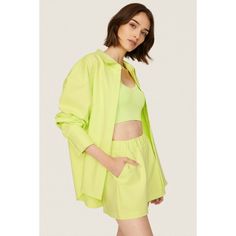 Green cotton blend (57% Cotton, 39% Nylon, 4% Elastane). Lining (95% Polyester, 5% Elastane). Shorts. Pull-on. 3" inseam, 12.5" rise. Imported. Embroidery Top, Wide Stripes, Rent The Runway, Good American, Matching Top, Office Ladies, Green Cotton, Crop Tank, Stripes Pattern