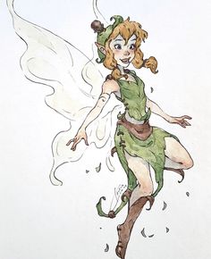 a drawing of a woman dressed as tinkerbell