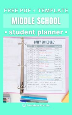 the middle school student planner with text overlay