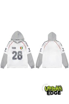 Pullover Sports Retro Hoodies - true deals club Gray Sports Hoodie, Sporty Gray Fleece Hoodie, Winter Fleece Hoodie For Light Sports, Varsity Hoodie With Letter Print For Streetwear, Hip Hop Hooded Sweatshirt For College, White Hoodie For Sports Events In Fall, Winter Sweatshirt With Drawstring Hood For Light Sports, Sporty Gray Hoodie With Double-lined Hood, Sports Hoodie With Ribbed Cuffs