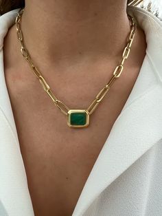 Silver gold plated emerald bezel paperclip chain necklace – Gemma Azzurro Emerald Necklace Pendant, Paperclip Chain Necklace, Paperclip Necklace, Emerald Pendant, Emerald Necklace, Silver Chain Necklace, Gold Jewelry Fashion, Dainty Necklace, Paper Clip